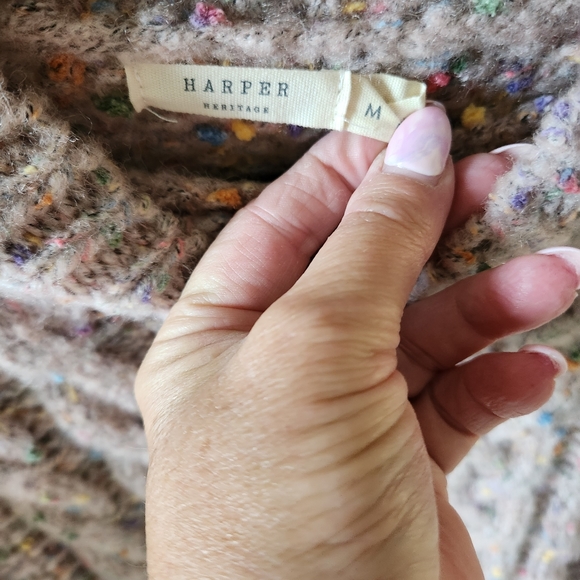 Nwot Harper Heritage Cable Knit Confetti Crewneck Sweater - Picture 3 of 9